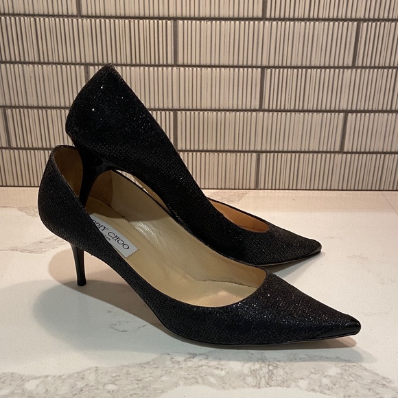 Jimmy Choo Black Glitter Pumps- 40.5 - Picture 1 of 4